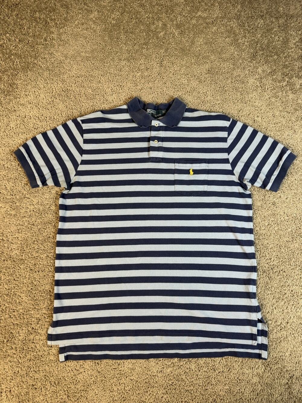 Polo Ralph Lauren Polo Shirt Mens XL Blue Striped Short Sleeve 100% Cotton